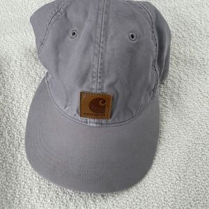 Carhartt Hat Cap Strap Back Gray Leather Patch Cotton Canvas Twill Workwear Mens